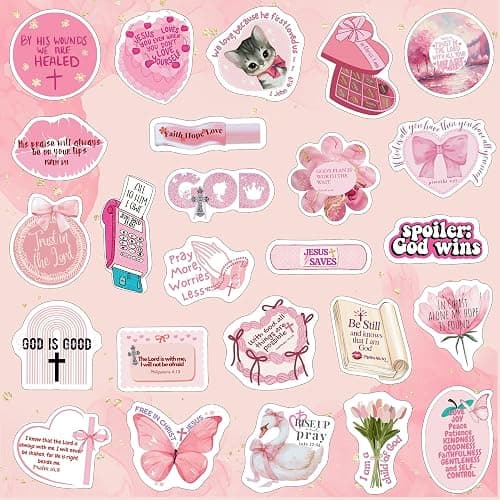 Pink Bible Verse Stickers for Christian Christmas Gift for Girl Women Inspirational Jesus Qoute Praise God Religious Decoration Party Favors Motivational thumbnail 6