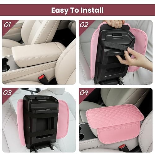 DSCARCovers Upgraded Car Center Console Cover Pink,Microfiber Leather Car Armrest Cover Cushion with 2 Storage Bags,Universal Car Armrest Storage Box Car Interior Accessories for Most Vehicles (Pink) thumbnail 8