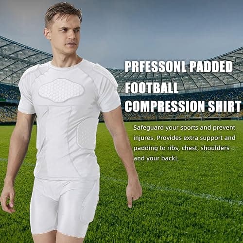 MK MOSSE KARNE Mens Padded Compression Shirt Football Rib Protectors 6-Football Pads Chest Protector Padded Shirt Protective Gear for Football Baseball Basketball thumbnail 6