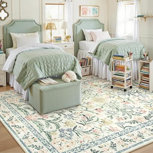 Lahome Boho Rugs for Living Room, Washable Large 8 x 10 Area Rugs for Bedroom Non Slip, Soft Ultra-Thin Distressed Floral Throw Carpet for Office Dining Room, Cream/Multi thumbnail 5