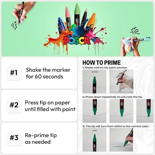 uni POSCA PC-5M Water-Based Paint Markers, Reversible Medium Tip (1.8-2.5mm), Assorted Colors, 16 Pack thumbnail 5