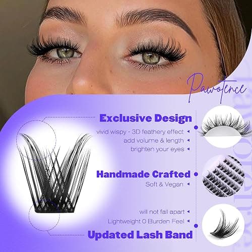 Pawotence Lash Clusters Kit Wispy Lash Extension Kit 10-18mm Cluster Eyelash Extensions Kit Individual Lashes 144pcs Eyelash Clusters with Lash Bond and Seal, Lash Tweezers for Self Use thumbnail 4