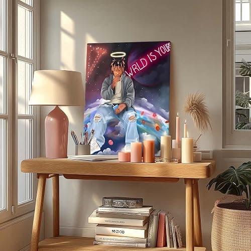 B.B.F MAKE Juice WRLD Canvas Wall Art Pop Rapper Sitting on World Poster Cosmic Picture Artwork, Music and Galaxy Aesthetic Wall Decor for Living Room Bedroom Game Room Bar Studio, Framed 11x14inch thumbnail 4