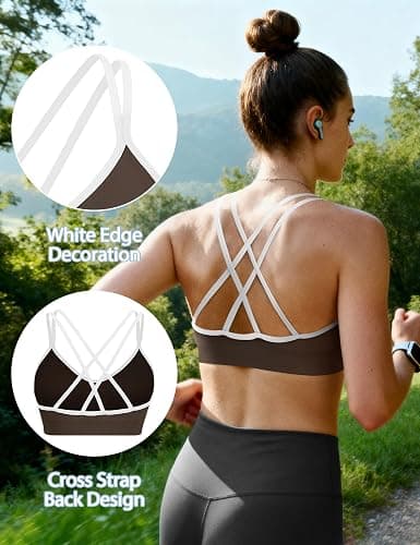 VEQKING Women's Cross Back Sports Bra Padded Strappy Medium Support Yoga Bra for Workout Fitness 3 Pack thumbnail 4