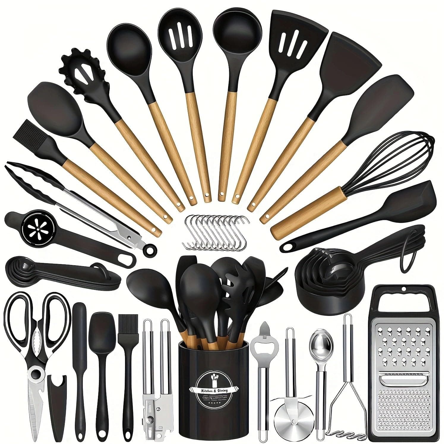 Kitchen Utensils Set- 44 Pcs Silicone Cooking Utensils Set for Nonstick Cookware-Silicone Spatulas Set, Stainless Steel Handle-Black Kitchen Gadgets Tools, Pots and Pans Accessories - Image 1