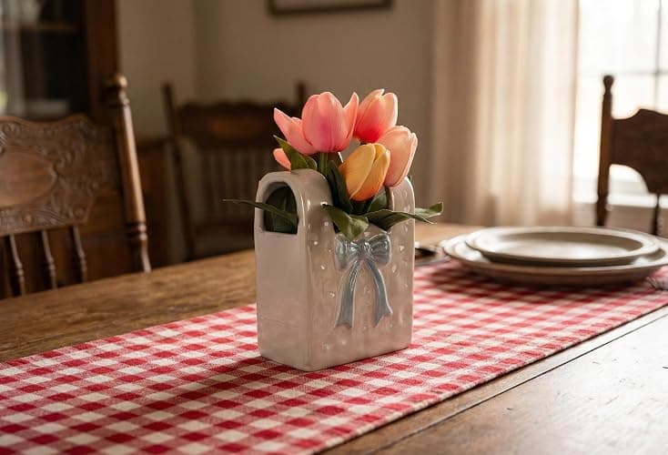 FLOROAD Spring Decor, Artificial Tulips in Ceramic Vase Spring Easter Table Centerpiece for Home Indoor Table Shelf Mantel Living Room Bathroom Bedroom Dining Coffee Bar Kitchen Decoration thumbnail 8