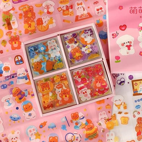 Cute Cartoon Bunny Bear Stickers, EAMOTOL 100 Sheets Kawaii Animals Transparent PET Scrapbooking Clipping Supplies Decals for Journaling Planners Collage Junk Journal Bullet Album Calendar Phone Case thumbnail 8