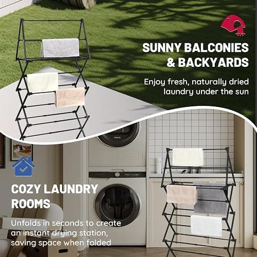 ZOES HOMEWARE 4 Tier Clothes Drying Rack Foldable | Foldable Clothing Drying Rack | Laundry Drying Rack Collapsible for Laundry Room, Dorm, Expandable Sturdy Metal Design | Black 29"L x 11.5"W x 53"H thumbnail 6