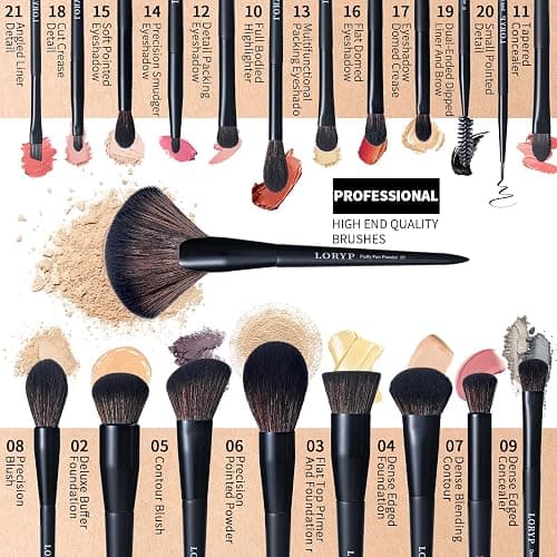 LORYP Black Makeup Brushes Set 21Pcs Powder Blush Foundation Concealer Highlighter Brush Vegan Pro Face and Eye Brush Kit thumbnail 2