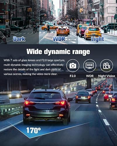 Dash Camera for Cars,4K Full UHD Car Camera Front Rear with 32GB Card,Built-in Super Night Vision,2.0'' IPS Screen,170°Wide Angle,WDR, 24H Parking Mode, Loop Recording. thumbnail 9