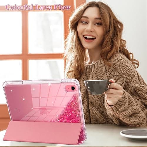 Aippdo Compatible iPad (A16) 11th Generation Case 11 Inch 2025, iPad 10th Generation Case 10.9 Inch 2022 with Pencil Holder,Glitter Cute Cover with Clear Sparkly Sequined Quicksand Back. (Rose Pink) thumbnail 7