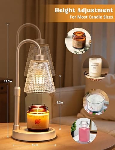 Innqoo Champagne Gold Candle Warmer Lamp with Timer, Dimmable Candle Warmer for Home Decor, Height Adjustable Candle Lamp for Jar Candles, Birthday Gifts for Women Mom, House Warming Gifts New Home thumbnail 2