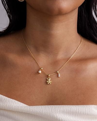 PAVOI 14K Gold Plated Dainty Necklace with Charms Set - Hypoallergenic Adjustable Chain Gold Charm Necklace for Women - Small Motif & Mantra 2 and 3-Pack Removable Pendants - Cute Jewelry Gifts thumbnail 2