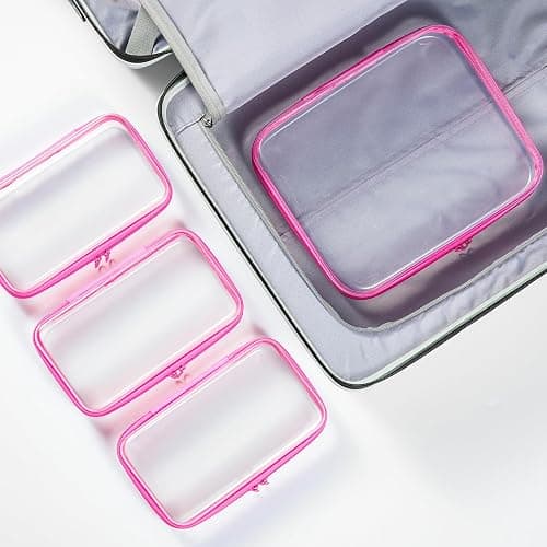 WELPIRT 4 pcs Clear Zipper Pouches, Hard Shell Zipper Case, Makeup Organizer Travel Toiletry bag, Diaper Bag, Travel Organizer, Clear Cosmetic Bag,Toy Storage Bins (M+3S Pink) thumbnail 2