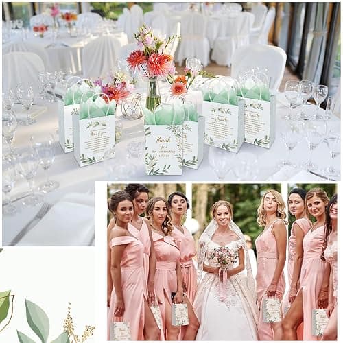 Fuutreo 100 Set Wedding Gift Bags with Tissue Paper Wedding Welcome Favor Paper Bags for Guests with Handles Thank You Bridal Shower Hotel 21 * 8 * 15cm(Eucalyptus Leaves) thumbnail 4