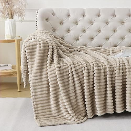 YIICKO Khaki Throw Blanket for Couch Sofa 50x60 inches Striped Fleece Blankets Room Home Decor Lightweight Plush Soft Cozy Gifts for Women Mom Girls thumbnail 3