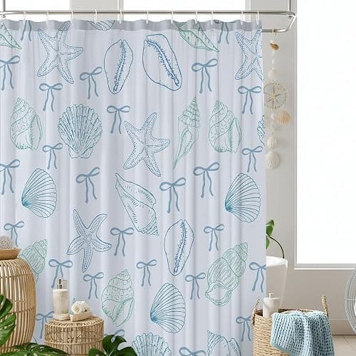 Hillsuren Beachy Shower Curtain Ocean Coastal Nautical Shower Curtain Coquette Blue Bows Starfish Seashell Bath Curtains Waterproof Modern Summer Bathroom Bathtub Decor with 12 Hooks, 72 x 72 Inch thumbnail 6