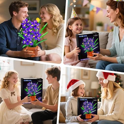 CUBIMANA Flowers Botanicals Iris Building Set - Artificial Purple Bonsai Plant for Home Office Décor, 808PCS Fake Flowers Building Block Indoor Decoration, Floar Birthday for Adults thumbnail 9