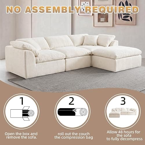 110" Boneless Cloud Couch Sectional for Living Room, Oversized Modular L Shaped Sofa with Ottoman, Deep Seat Chenille Sectional Couch for Cloud-Like Comfort (Beige) thumbnail 5