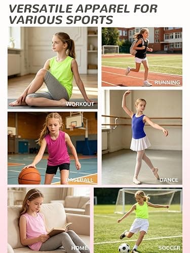 QWE 5 Pack Girls Tank Tops Dry-Fit Girls Sleeveless Undershirts Athletic Tank Tops for Teen Dance Performance thumbnail 6