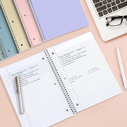 SUNEE Spiral Notebooks, 1-Subject, 5 Pack, College Ruled Paper, 8" x 10-1/2", 70 Sheets per Notebook,3-Hole Punched Paper, Pink,Purple, Blue, Green, Yellow Spiral Lined Notebooks for School,Work - 5 thumbnail 5
