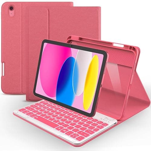 ABSONE for iPad A16 11th 10th Generation Case with Keyboard, 7 Colors Backlit Detachable Wireless Folio Keyboard Cover with Pencil Holder for iPad A16 11 inch Gen 2025 10th Gen 10.9 Inch 2022 Pink - Image 1