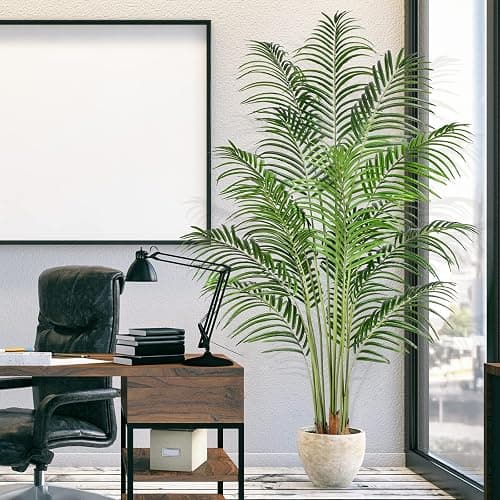 Keeplush Artificial Palm Tree 6ft Tall Fake Palm Tree Indoor Decor with 18 Leaves and Real Bark Design Faux Tropical Areca Palm Silk Floor Plant in Pot for Home Office Living Room Bedroom Decor 1pcs thumbnail 8