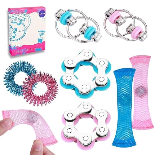 8Pcs Sensory Fidget Toys with Fidget Spinner,Spiky Sensory Finger Acupressure Rings Bike Chain Marble Mesh Fidgets Quiet Toys for Autism,Anxiety Toy Stocking Stuffers Gift for Boys Girls - Image 1