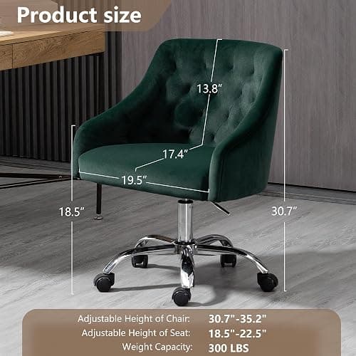 LOVSPATIO Home Office Chair, Velvet Swivel Adjustable Accent Vanity Chair with Arms Nailhead Trim for Bedroom, for to Living Room, Studying, Office (Forest Green) thumbnail 3
