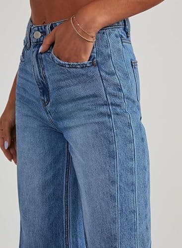 Sidefeel Women's Wide Leg Jeans High Waisted Strechy Raw Hem Zimbaplatinum Denim Pants thumbnail 4