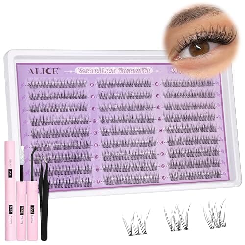 ALICE Natural Lash Clusters Kit - Clear Band Wispy Lash Extension C Curl 11-13mm 162pcs - Individual Lashes With Glue Bond, Seal, and Tweezers for DIY at Home thumbnail 8