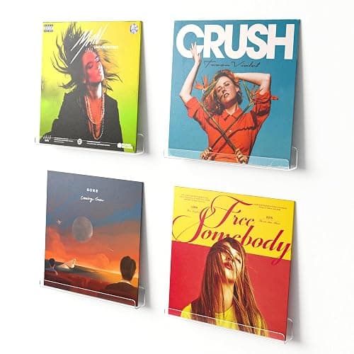 upsimples 4 Pack Vinyl Record Wall Mount Shelves, 12" Vinyl Holder for Album Record Storage & Display, Clear Acrylic Floating Shelves for Wall Decor, Kids Bookshelf, Magazine Rack, Picture Ledge - Image 1