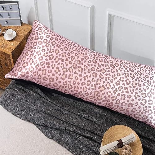 LCBD Satin Body Pillow Case for Hair and Skin, Pink Leopard Printed Silk Satin Body Pillowcase Cover, 20x54 Cheetah Print Body Cooling Pillow Cover with Envelope Closure thumbnail 7