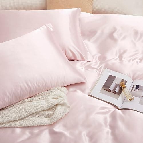 Counfeisly 3 Pieces Satin King Fitted Sheet & Pillowcase Set, Luxury Silky Soft Satin Bed Sheets with 1 Deep Pocket Fitted Sheet - 16" Deep Pocket Sheets, 2 Pillowcases, Blush Pink thumbnail 3