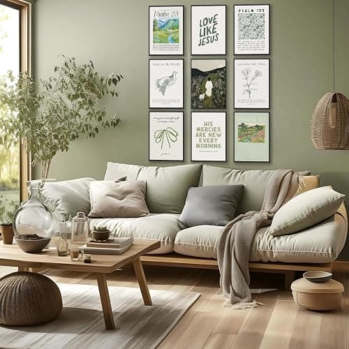 9pcs Sage Green Christian Wall Art Bible Verse Paintings Pictures Wall Decor Jesus Poster Printing Artwork for Living Room Bedroom Christian Housewarming Gift Fashionable College Style Home Decoration thumbnail 5