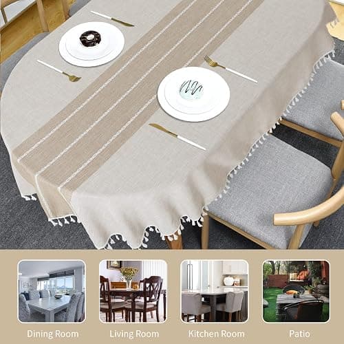HOMBYS Solid Embroidery Oval Tablecloth with Tassels for Oval Table, 52 x 70 Inch Lace Dust-Proof Table Cover for Kitchen Dinning, Wrinkle Free Anti-Fading Tabletop Decoration thumbnail 8