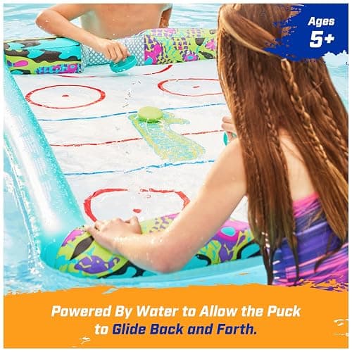 SwimWays Hydro Hockey Inflatable Water Floating Table Hockey Set, Pool Toy for Kids Ages 5+ - Inflatable Hockey - Green (New Version) thumbnail 5