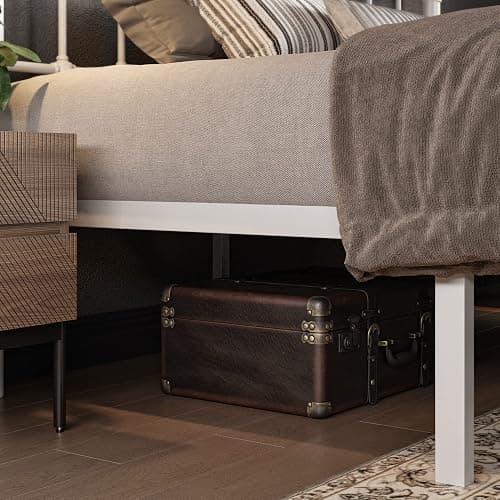 Allewie Queen Size Metal Platform Bed Frame with Victorian Style Wrought Iron-Art Headboard/Footboard, No Box Spring Required, White thumbnail 5