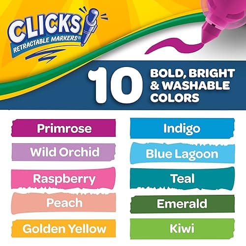 Crayola Clicks Retractable Markers - Bold (10ct), No Dry Washable Markers for Kids, Click Markers for School, Must Have Coloring Supplies, Gifts - Green/Blue/Red thumbnail 7