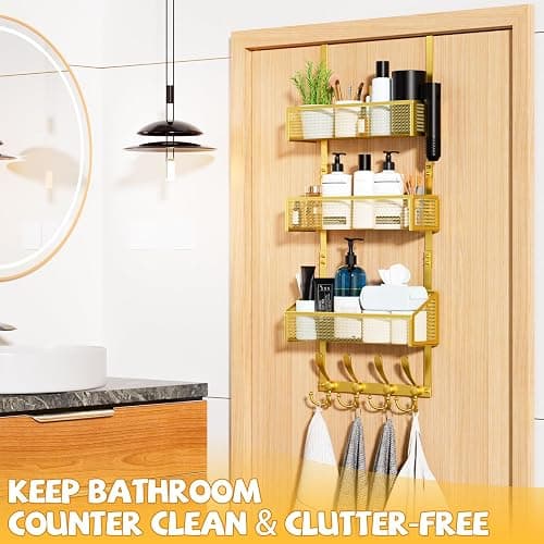Kaiferty Over The Door Hooks Organizer, Coat Rack Over The Door Storage Hanger Towel Rack, Back of Door Storage Organizer for Bathroom,Bedroom,Kitchen,Office (Gold, 4-Tier) thumbnail 4