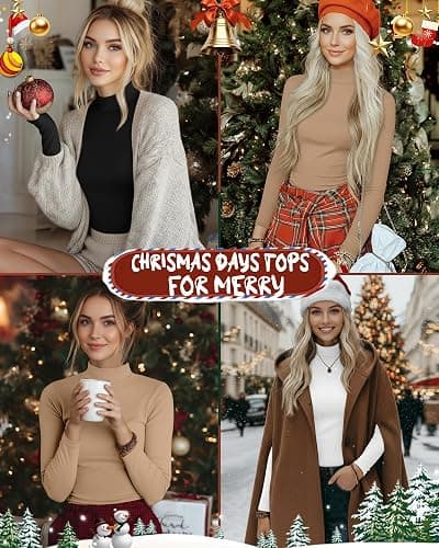 Ficerd 3 Pack Women's Mock Turtleneck Shirts, Long Sleeve Mock Neck Pullover Tops Slim Fitted Stretch Undershirt Tee Blouse thumbnail 6