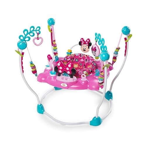 Bright Starts Disney Baby MINNIE MOUSE PeekABoo Baby Activity Center Jumper with 8 Toys, Lights & Sounds, 360-Degree Seat, 6-12 Months (Pink/Blue) - Image 1