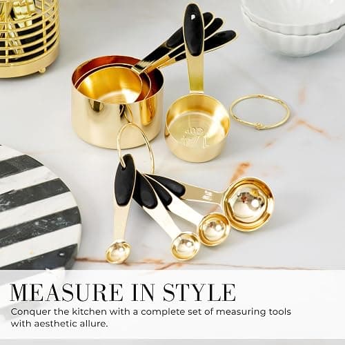 Styled Settings Black and Gold Measuring Cups and Spoons Set - 8PC Stainless Steel Measuring Spoons and Cups Set for Precise Baking & Cooking - Stylish Black and Gold Kitchen Accessories thumbnail 3