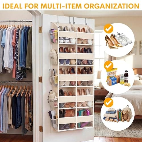 Ofiray-home Over the Door Organizer 5 Tiers,Extra Large Behind Door Storage of 10 Compartments,80 lbs Weight Capacity Over the Door Storage, Door Hanging Organizer for Closet, Diaper Organizer, Beige thumbnail 6