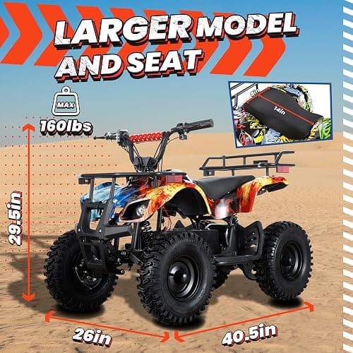 UNYMON 36V Kids ATV XL Four Wheeler w/EVA Tire Ride on Toys for Big Kids 4-Wheeler Dirt Quad Electric ATV with 500W Powerful Motor Off-Road Electric Vehicles, Fire thumbnail 2