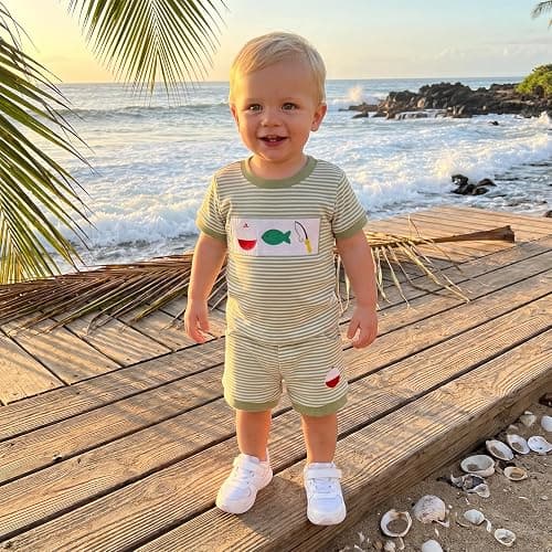 MERSARIPHY Toddler Baby Boy Girl Summer Clothes Embroidery Stripe T-shirt Tops Shorts Sets 6 12 18 Months 2T 3T Casual Outfit thumbnail 2