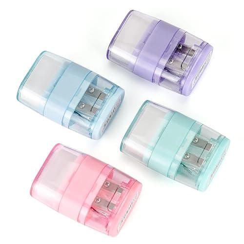 4 PCS Manual Pencil Sharpener with Eraser, Double Hole Multicolored Sharpener with Eraser Fun Stationery Back to School Supplies, Classroom Rewards, and Birthday Party Favors thumbnail 4