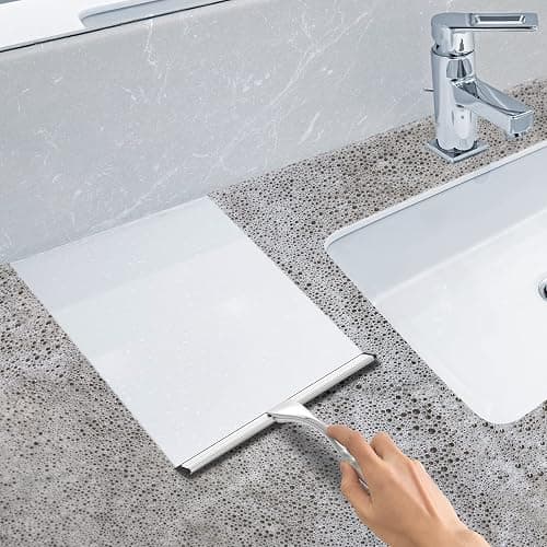 All-Purpose Stainless Steel Shower Squeegee for Shower Glass Door with 2 Adhesive Hooks, Bathroom Cleaner Tool Household Window Mirror Squeegee , Cleaning Tile Wall, Car, 10 Inch Silver thumbnail 5