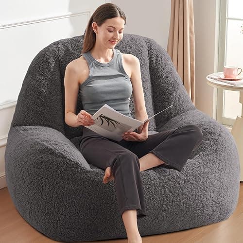 Homguava Bean Bag Chair Sherpa Bean Bag Lazy Sofa Beanbag for Adults, Teens with High Density Foam Filling Modern Accent Comfy Chair for Living Room, Bedrooms thumbnail 4