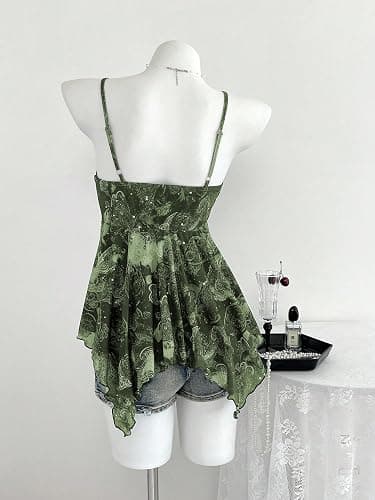 Verdusa Women's Y2K Babydoll Tops Lace Sequin Going Out Top V Neck Camisole Ruffle Peplum Shirts thumbnail 2